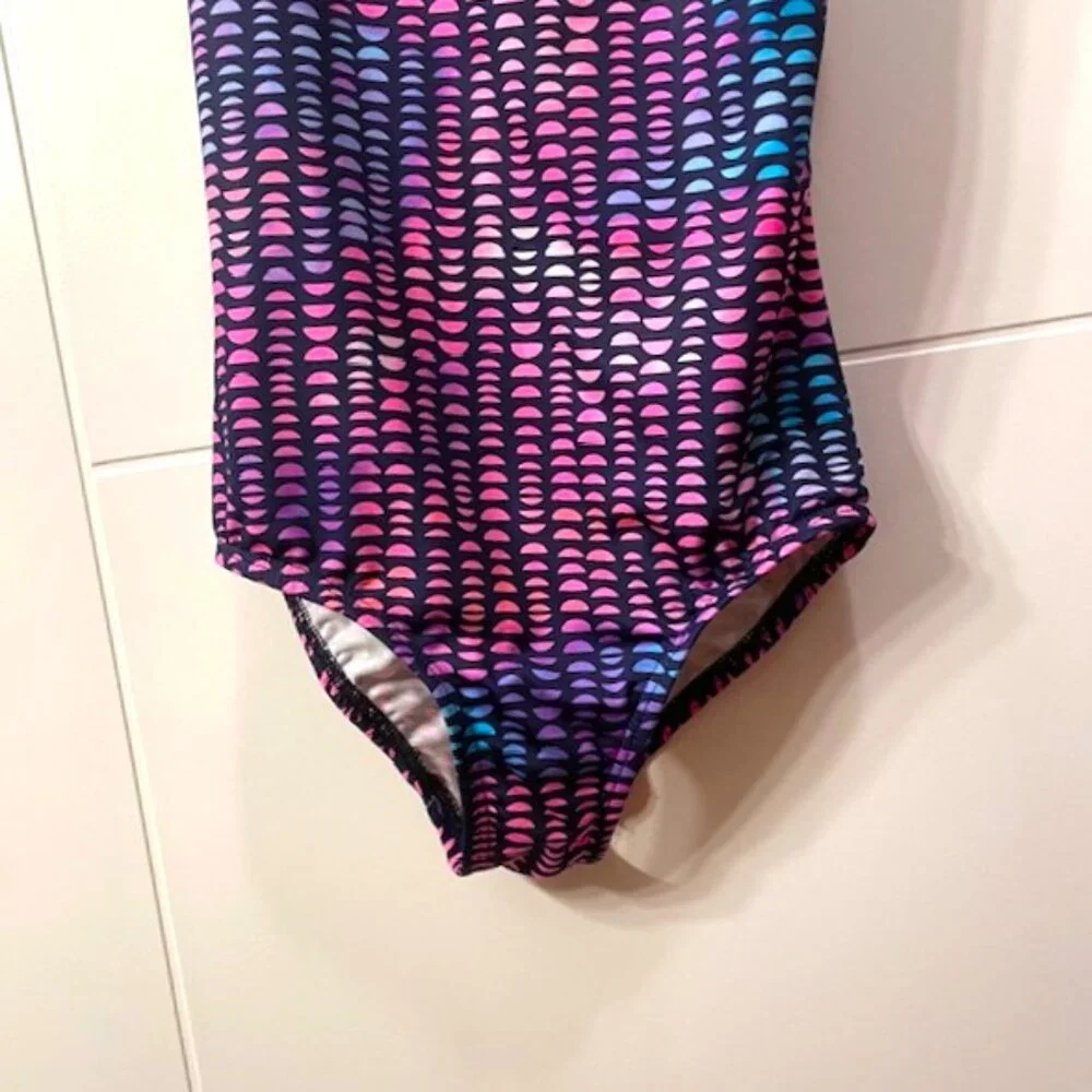 Lands' End Girl's One Shoulder One Piece Printed Colorful Sport Swimsuit Size 5